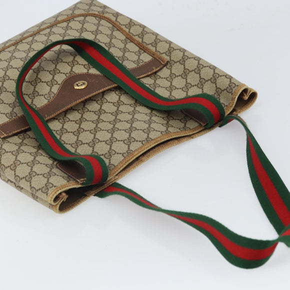 GUCCI GG Supreme Web Sherry Line Tote Bag PVC Beige Gold 89 02 003 Auth 165476