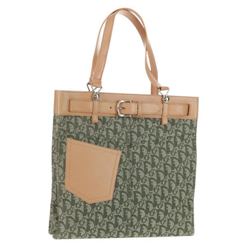 Christian Dior Trotter Canvas Tote Bag Green Silver Auth 165477V
