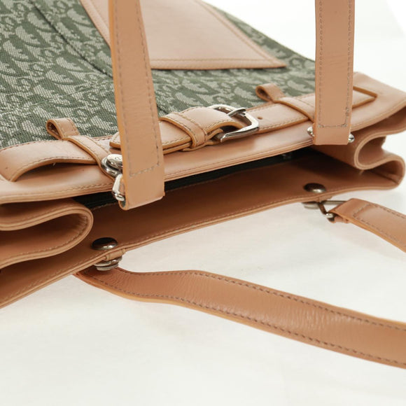 Christian Dior Trotter Canvas Tote Bag Green Silver Auth 165477V