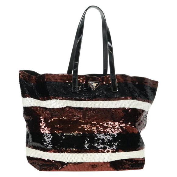 PRADA Sequin Tote Bag Nylon Gold Black Auth 165478V
