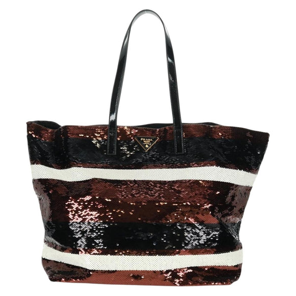 PRADA Sequin Tote Bag Nylon Gold Black Auth 165478V