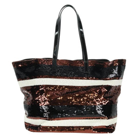 PRADA Sequin Tote Bag Nylon Gold Black Auth 165478V - 0