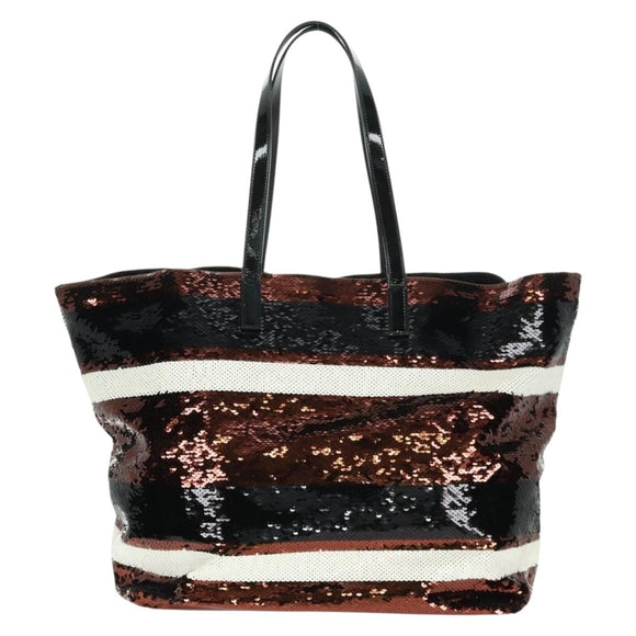 PRADA Sequin Tote Bag Nylon Gold Black Auth 165478V