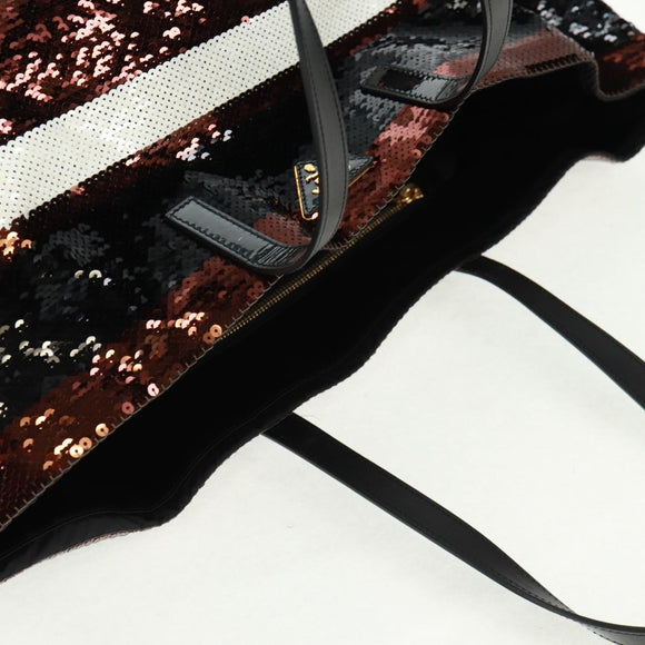 PRADA Sequin Tote Bag Nylon Gold Black Auth 165478V