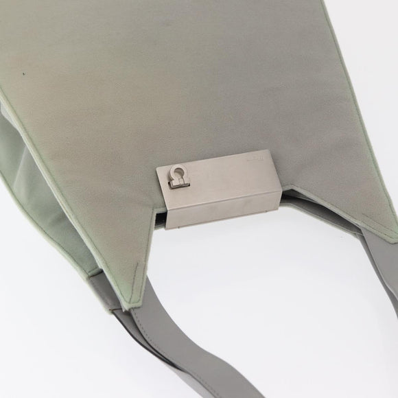 Salvatore Ferragamo Gancini Shoulder Bag Suede Gray Silver Auth 165484