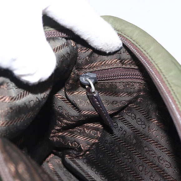 PRADA Shoulder Bag Nylon Khaki Silver Auth 165486