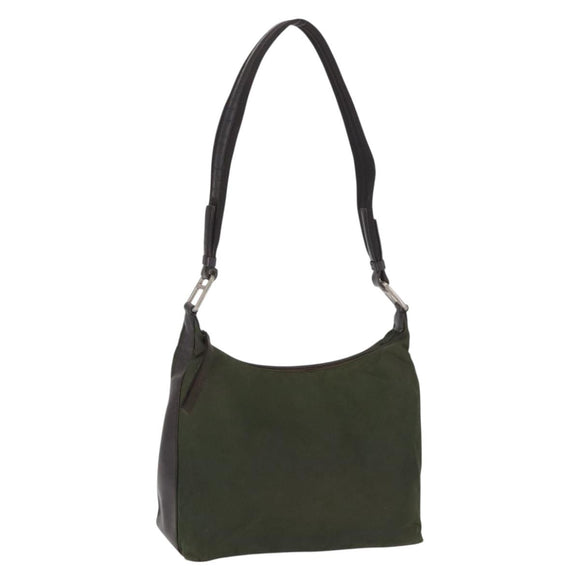 PRADA Shoulder Bag Nylon Khaki Silver Auth 165486