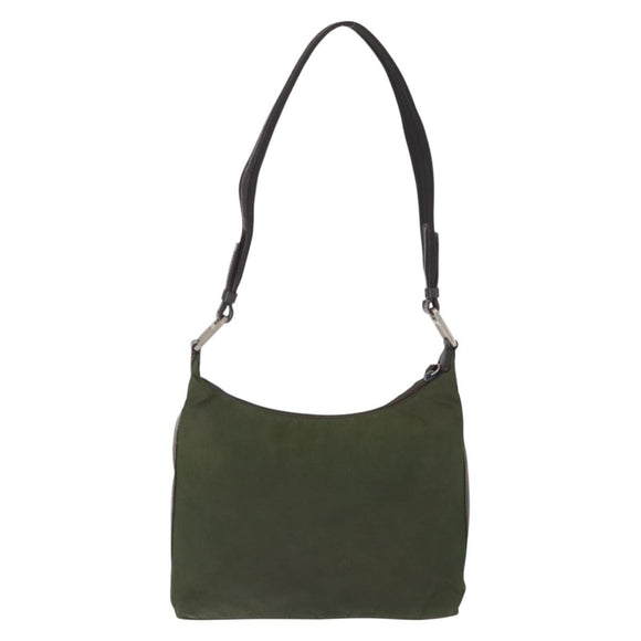 PRADA Shoulder Bag Nylon Khaki Silver Auth 165486