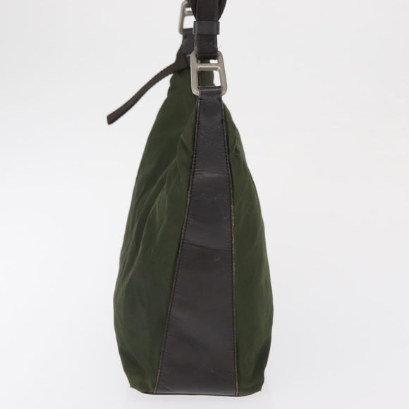 PRADA Shoulder Bag Nylon Khaki Silver Auth 165486