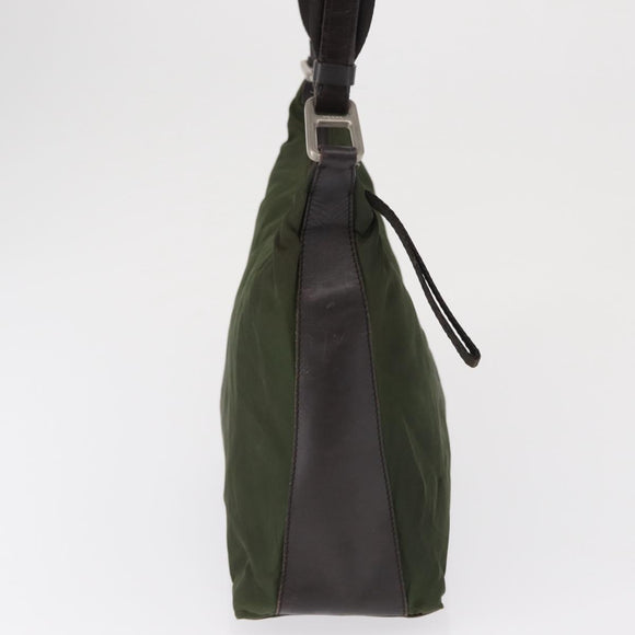 PRADA Shoulder Bag Nylon Khaki Silver Auth 165486