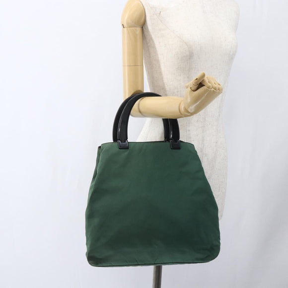 PRADA Hand Bag Nylon Green Silver Auth 165487