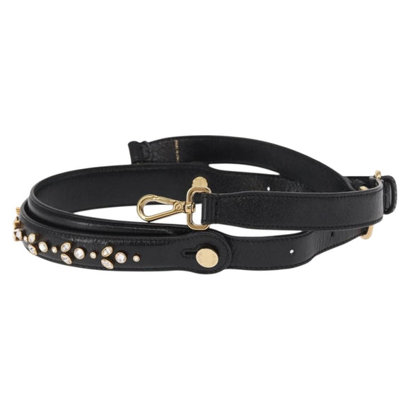 FENDI Adjustable Shoulder Strap Leather 33.9""-41.7"" Black Gold Auth 165489