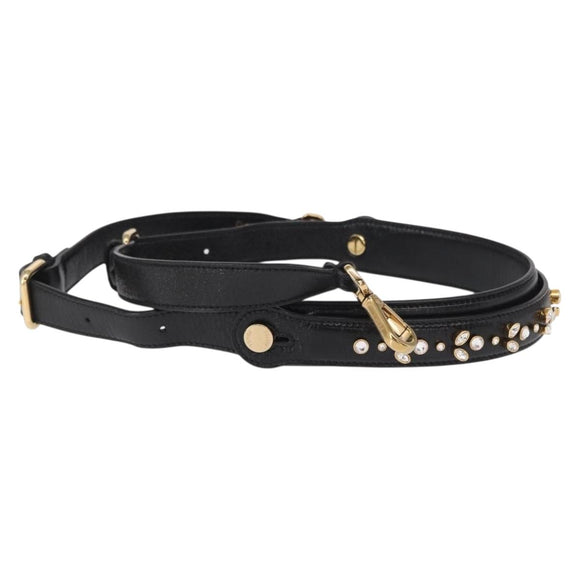 FENDI Adjustable Shoulder Strap Leather 33.9""-41.7"" Black Gold Auth 165489