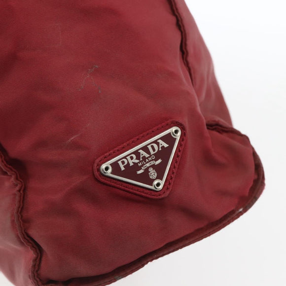 PRADA Hand Bag Nylon Red Silver Auth 165491