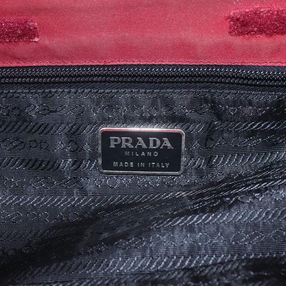 PRADA Hand Bag Nylon Red Silver Auth 165491