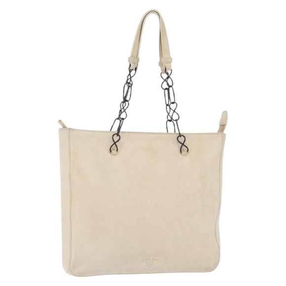 PRADA Chain Shoulder Bag Suede White Auth 165493