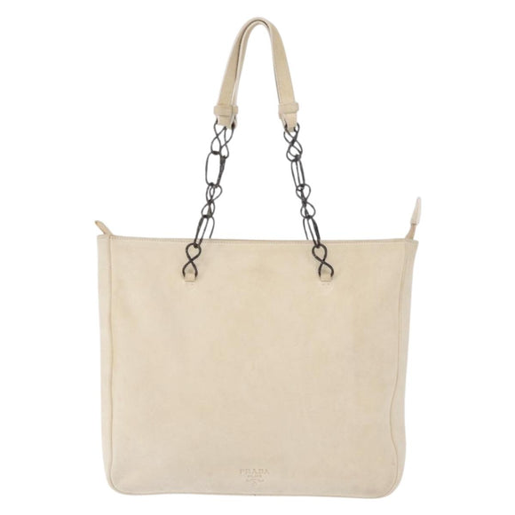 PRADA Chain Shoulder Bag Suede White Auth 165493