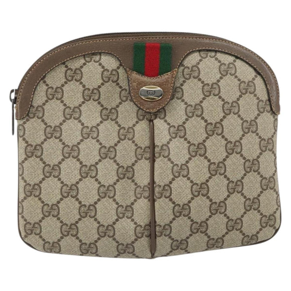 GUCCI GG Supreme Web Sherry Line Shoulder Bag PVC Beige Gold Auth 165494