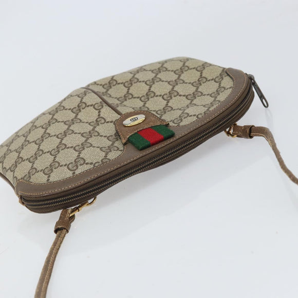 GUCCI GG Supreme Web Sherry Line Shoulder Bag PVC Beige Gold Auth 165494