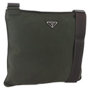 PRADA Shoulder Bag Nylon Khaki Silver Auth 165495-1