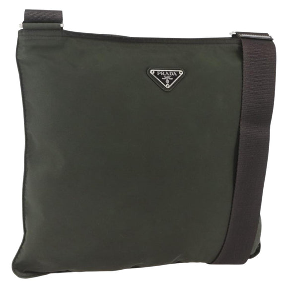 PRADA Shoulder Bag Nylon Khaki Silver Auth 165495