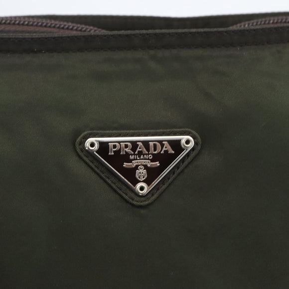 PRADA Shoulder Bag Nylon Khaki Silver Auth 165495