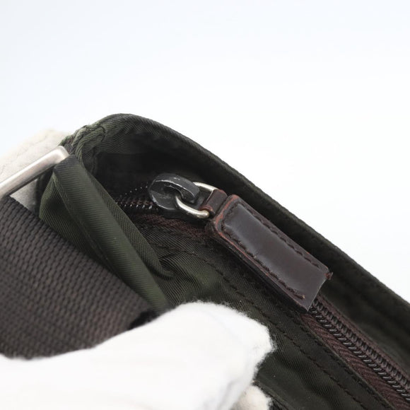 PRADA Shoulder Bag Nylon Khaki Silver Auth 165495