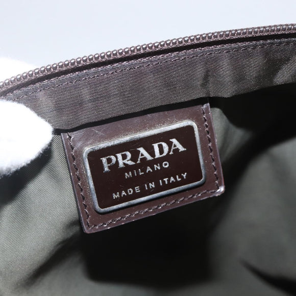 PRADA Shoulder Bag Nylon Khaki Silver Auth 165495