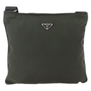 PRADA Shoulder Bag Nylon Khaki Silver Auth 165495-2