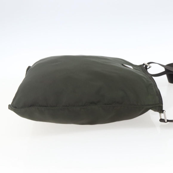PRADA Shoulder Bag Nylon Khaki Silver Auth 165495