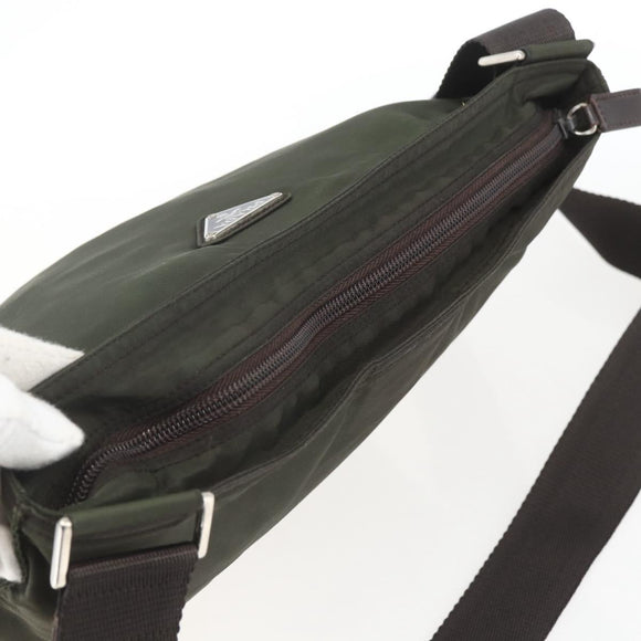 PRADA Shoulder Bag Nylon Khaki Silver Auth 165495
