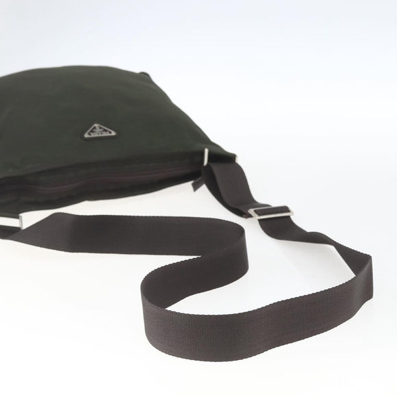 PRADA Shoulder Bag Nylon Khaki Silver Auth 165495
