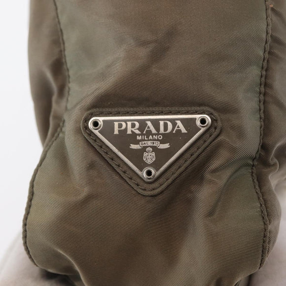 PRADA Tote Bag Nylon Beige Silver Auth 165496
