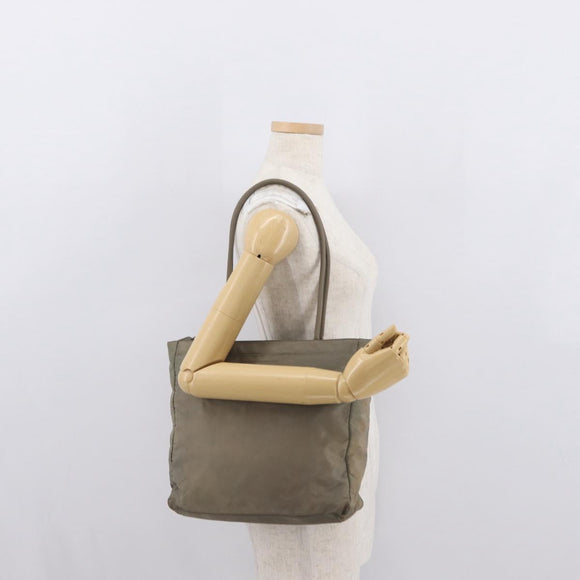 PRADA Tote Bag Nylon Beige Silver Auth 165496