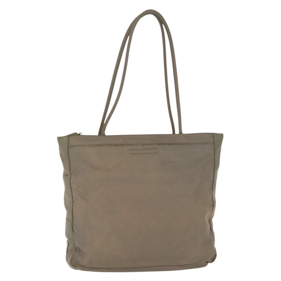 PRADA Tote Bag Nylon Beige Silver Auth 165496