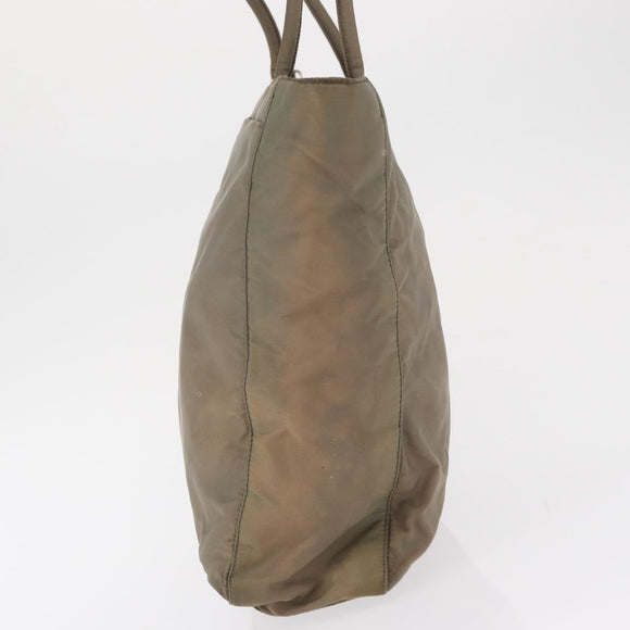 PRADA Tote Bag Nylon Beige Silver Auth 165496