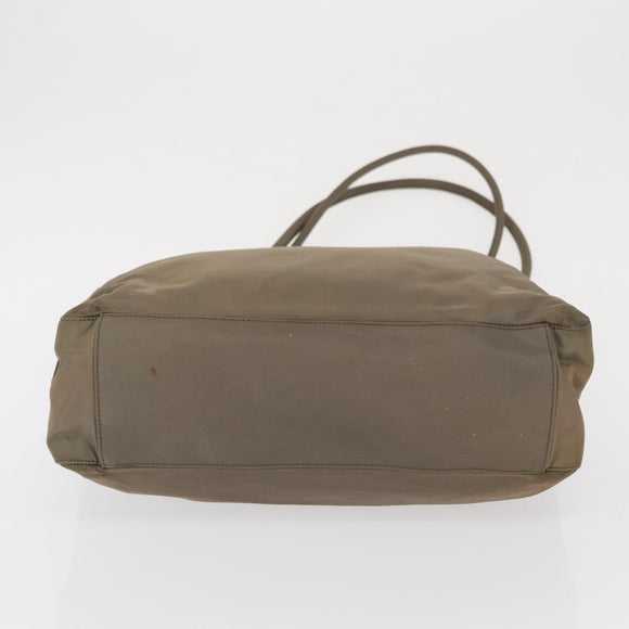 PRADA Tote Bag Nylon Beige Silver Auth 165496