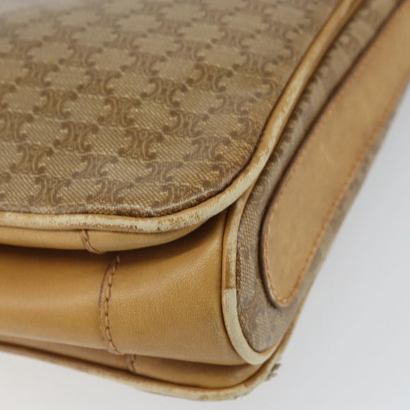 CELINE Macadam Canvas Shoulder Bag PVC Beige Gold Auth 165501