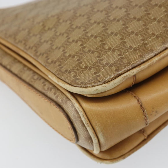CELINE Macadam Canvas Shoulder Bag PVC Beige Gold Auth 165501