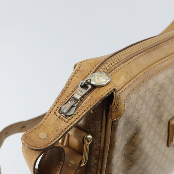 CELINE Macadam Canvas Shoulder Bag PVC Beige Gold Auth 165501
