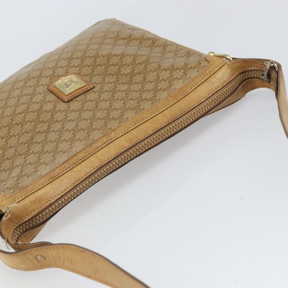 CELINE Macadam Canvas Shoulder Bag PVC Beige Gold Auth 165501
