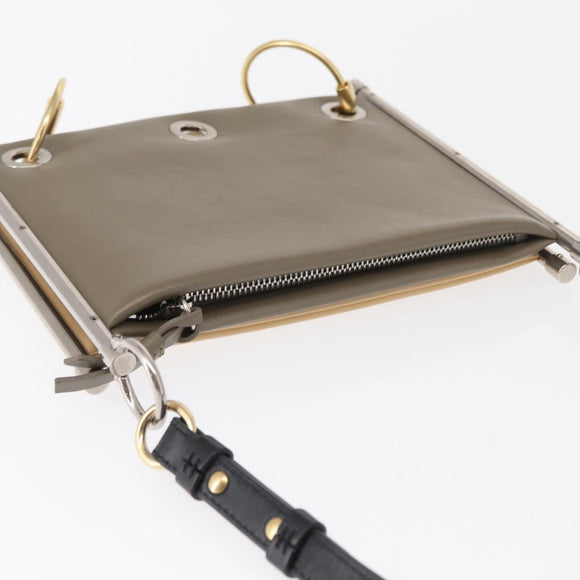 Chloe Roy Double Clutch Shoulder Bag Leather Gray Silver Auth 165505