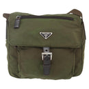 PRADA Shoulder Bag Nylon Khaki Silver Auth 165507-13