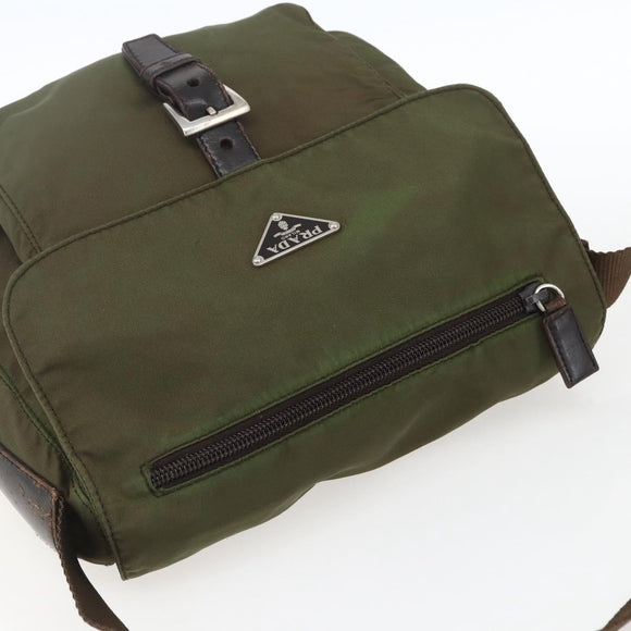 PRADA Shoulder Bag Nylon Khaki Silver Auth 165507