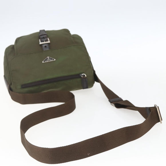PRADA Shoulder Bag Nylon Khaki Silver Auth 165507