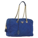 PRADA Chain Shoulder Bag Nylon Blue Gold Auth 165511-1