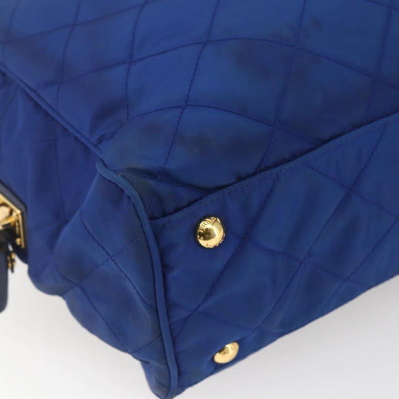 PRADA Chain Shoulder Bag Nylon Blue Gold Auth 165511