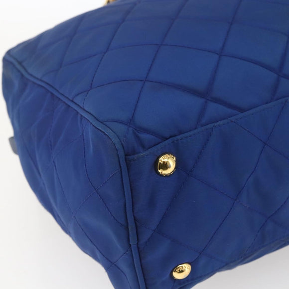 PRADA Chain Shoulder Bag Nylon Blue Gold Auth 165511