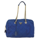 PRADA Chain Shoulder Bag Nylon Blue Gold Auth 165511-13