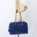 PRADA Chain Shoulder Bag Nylon Blue Gold Auth 165511-25